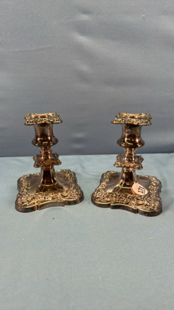 Pair of Ornate Silver Plate Candle Sticks