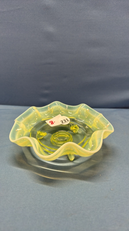 Footed 7" Fluted Vaseline Glass Dish