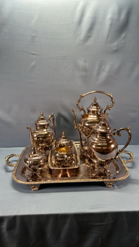 8 Piece Silver Plate Tea Service on 24"x15" Tray