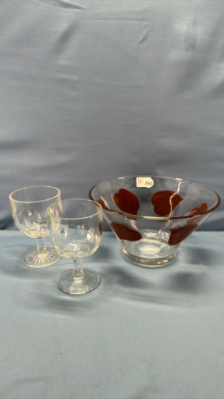 11" Chip Bowl & (2) 6" H Glass Goblets