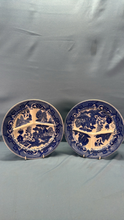 (2) Blue Willow 10" Divided Plates