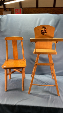 Wooden Doll Highchair & Childs Wooden Chair