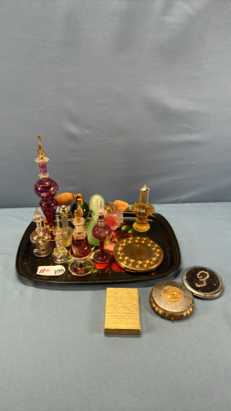 Selection of Perfume Bottles & 4 Ladies Compacts