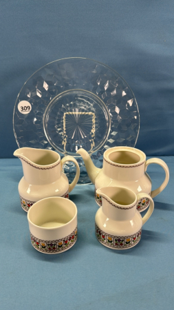 10" Glass Plate with Royal Doulton Tea Set