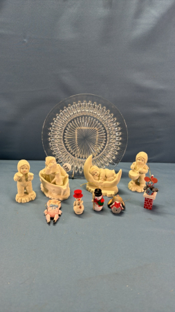 9" Glass Plate w/Assorted Sm. Childrens Figurines