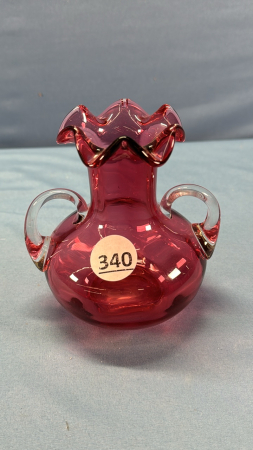 Cranberry Double Handled 5" Tall Vase