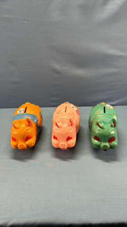 (3) Plastic 7" Long Piggy Banks