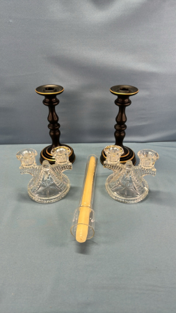 Pair of Black&Gold 8.5" Satin Glass Candle Sticks