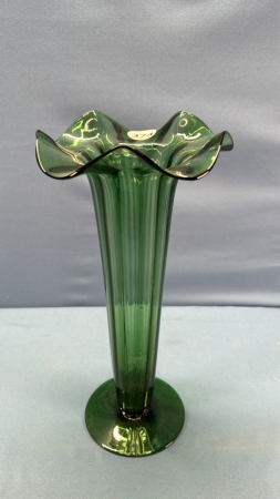 Green Glass Fluted 11" Tall Vase