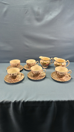 5 Johnson Bros Cups & Saucers &2 English creamers