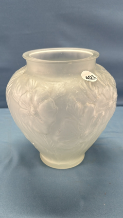 8" High Frosted Glass Vase with Floral Motief