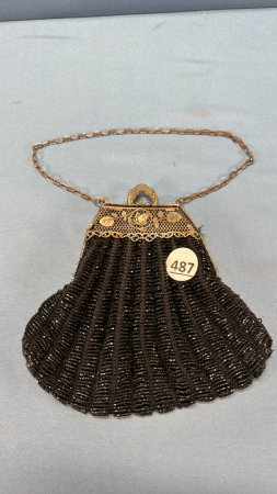 Deep Beaded Purse with Metal Trim & Chain