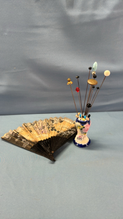 Group of Assorted Hat Pins in a 4" High Holder