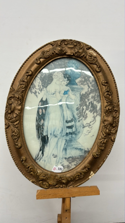 Victorian Lady Scene in Oval Frame