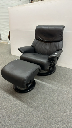 Stress Less Leather Swivel Recliner Chair & Stool