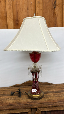 Cranberry Table Lamp with Prisims