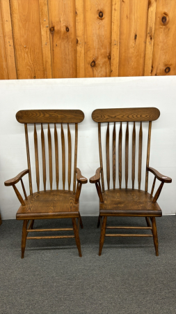 Pair of High Back Wooden Arm Chairs