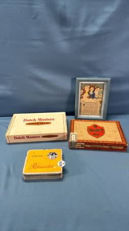 Pair of Cigar Boxes and Cigar Tin