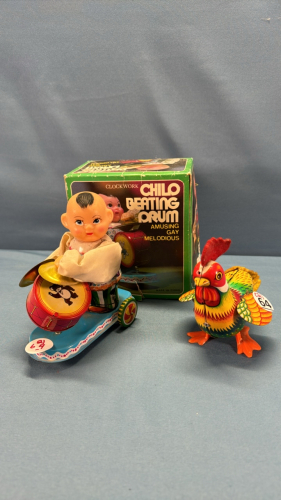 Tin Wind Up Chicken & Tin Drummer Boy