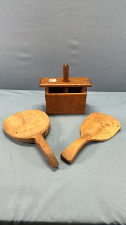 Butter Press & 2 Wooden Butter Paddles