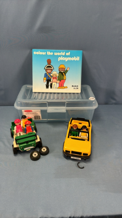 (2) Playmobil 6" Plastic Vehicles & 2 Colour Books