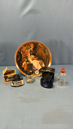 (3) Vintage Ink Bottles & Glue Bottle