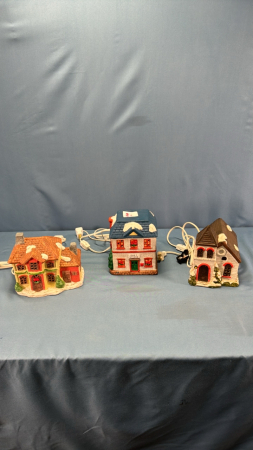 (3) Lighted Christmas Village Buildings
