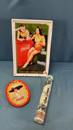Repro Coke 8"x12" Sign, Repro Coke Change Tray 6"L