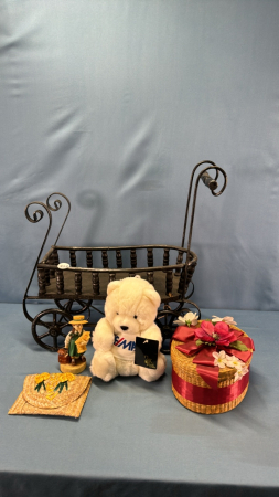 Metal & Wood Doll Buggy w/Teddy Bear