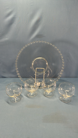 13" Glass Beaded Plate w/4 Glass Parfait Dishes
