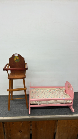 Wooden Dolls Highchair & Dolls Cradle