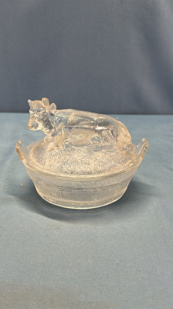 Clear Glass Cow on a Dish