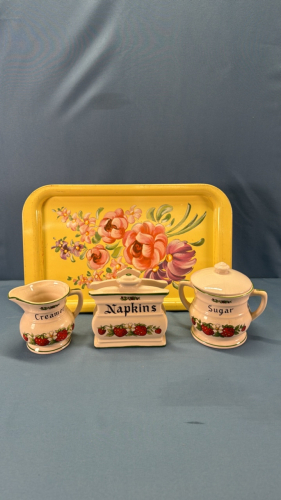 Cream & Sugar & Matching Napkin Holder Set