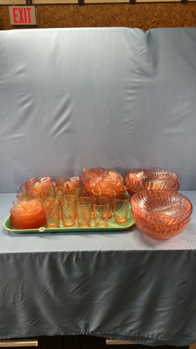 Large Lot of Pink Glassware