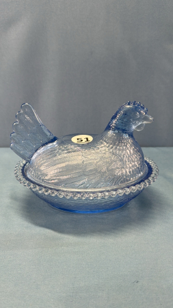 Blue Glass Beaded Hen on the Nest