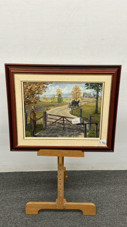 Rural Scene Painting on Board by Marion Erb
