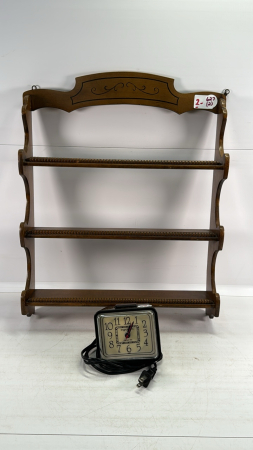Wooden Shelf & Ingraham Alarm Clock