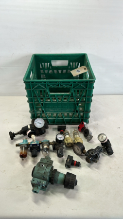 Milk Crate with Qty of Air Line Regulators