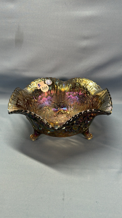 Blue Carnival Like Footed Glass Bowl