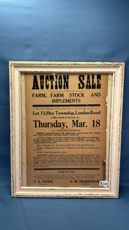 Vintage Framed Auction Sale Ad