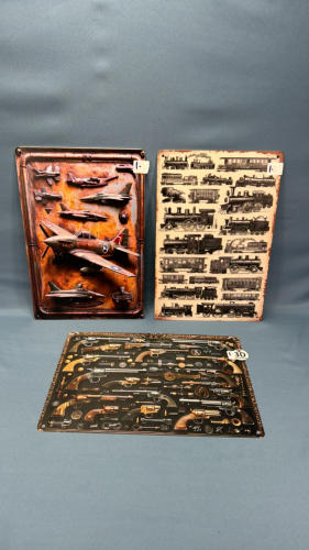3 Tin Signs (Rifles, Trains, Airplanes)