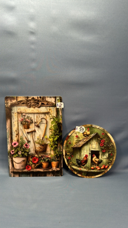 Pair of Metal Signs "Chickens and the Sheshed"