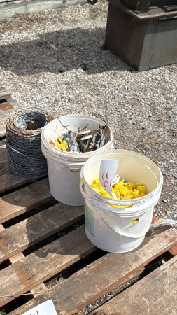 (2) Pails of Insulators and Small Roll of Barbwire
