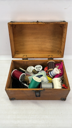 Wooden Box with Sewing Notions