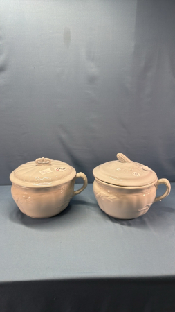 (2) Johnson Bros Chamber Pots in Wheat Pattern