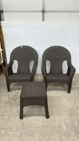 (2) Plastic Lawn Chairs w/Matching Footstool