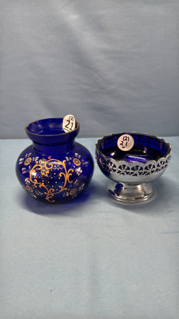 Cobalt Blue 4"Wide Jam Dish &4" Tall Embossed Vase