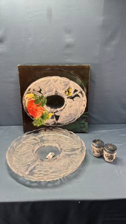 Glass Relish Tray&(2)Royal Worcester Egg Codlers