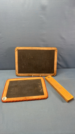 Wooden Pencil Box & (2) Pupil Slates