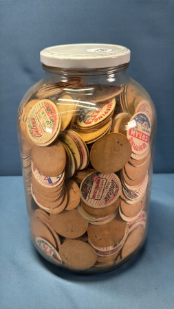 Gallon Jar of Assorted Milk Bottle Tops